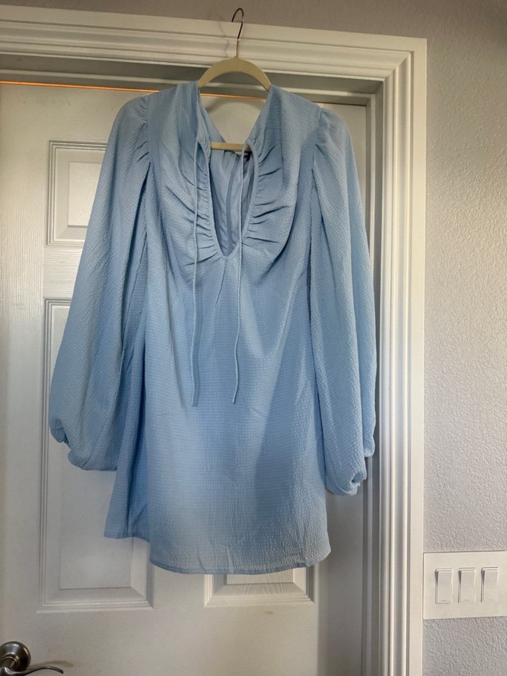 Sabo Skirt Light Blue Mini Dress with Puff Sleeves